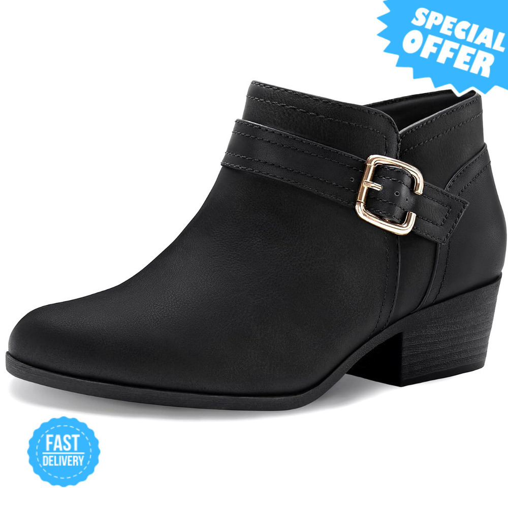 BRAND NEW Athlefit Women's Chunky Low Heel Ankle Boots with Side Zipper